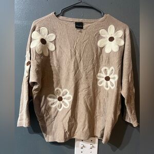Aaeda Tan Sweater with White Floral Design